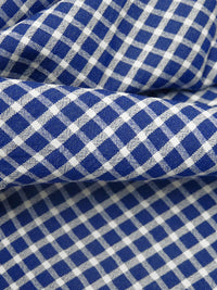 Muted Dark Blue/White Rayon/Polyester Plaid Weave Crinkle Shirting 57W