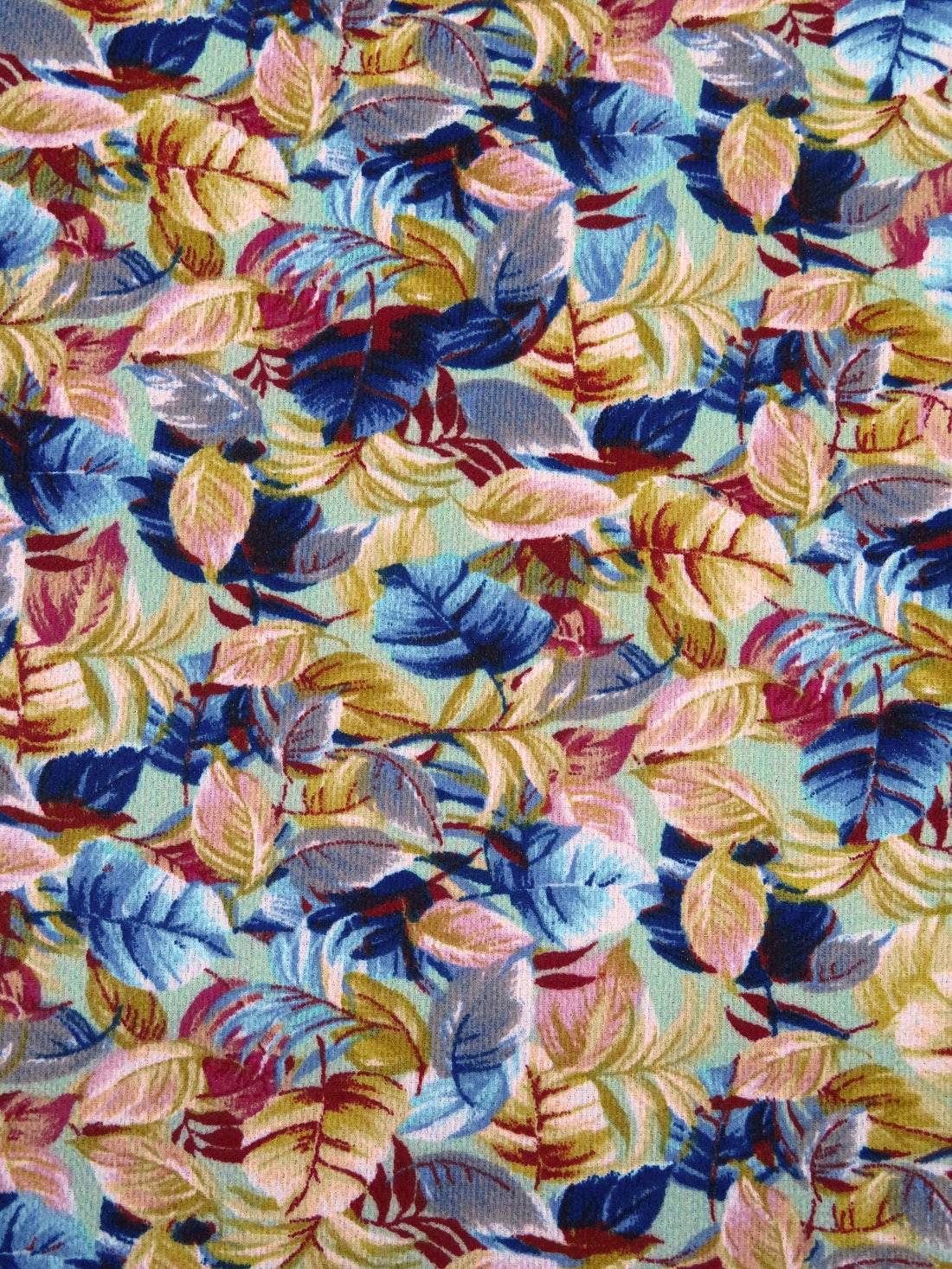 Flax/Burgundy/Slate Gray/Multi 100% Polyester Leaf Print Bubble Crepe 58W