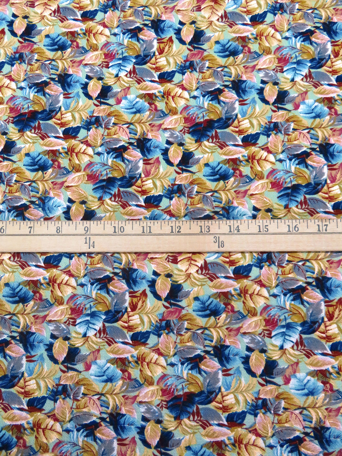 Flax/Burgundy/Slate Gray/Multi 100% Polyester Leaf Print Bubble Crepe 58W