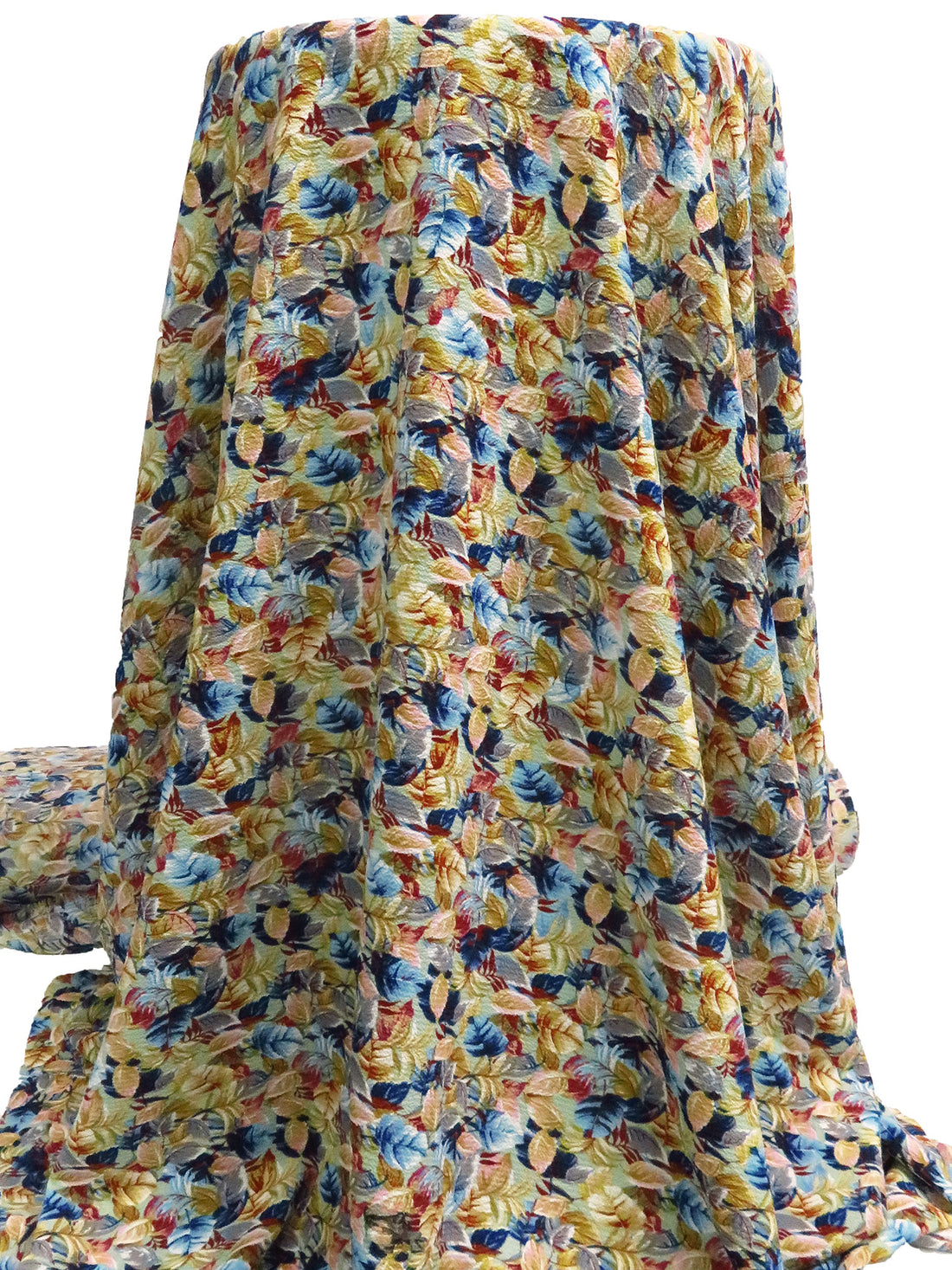 Flax/Burgundy/Slate Gray/Multi 100% Polyester Leaf Print Bubble Crepe 58W