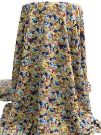 Flax/Burgundy/Slate Gray/Multi 100% Polyester Leaf Print Bubble Crepe 58W