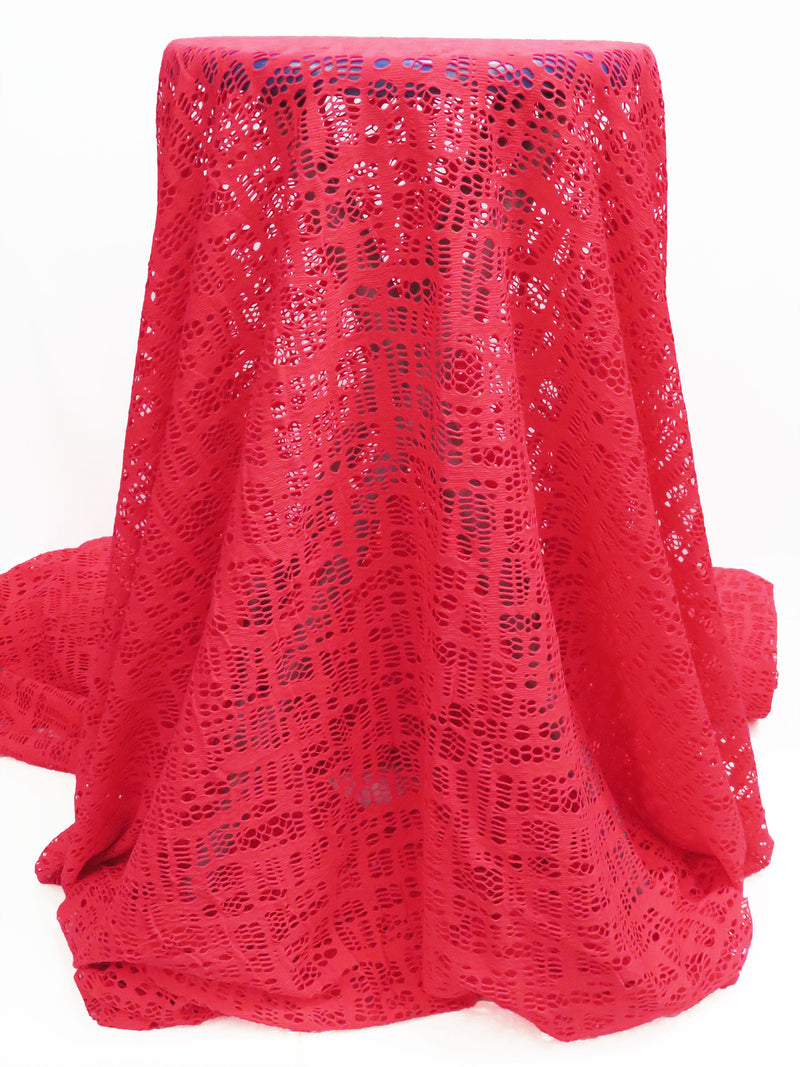 Hot Paradise Pink Polyester/Lycra Eyelet Lace Knit 54W