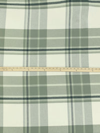 Laurel Green/Off-White/Black 100% Polyester Yarn-Dyed Plaid Flannel Coating 56W