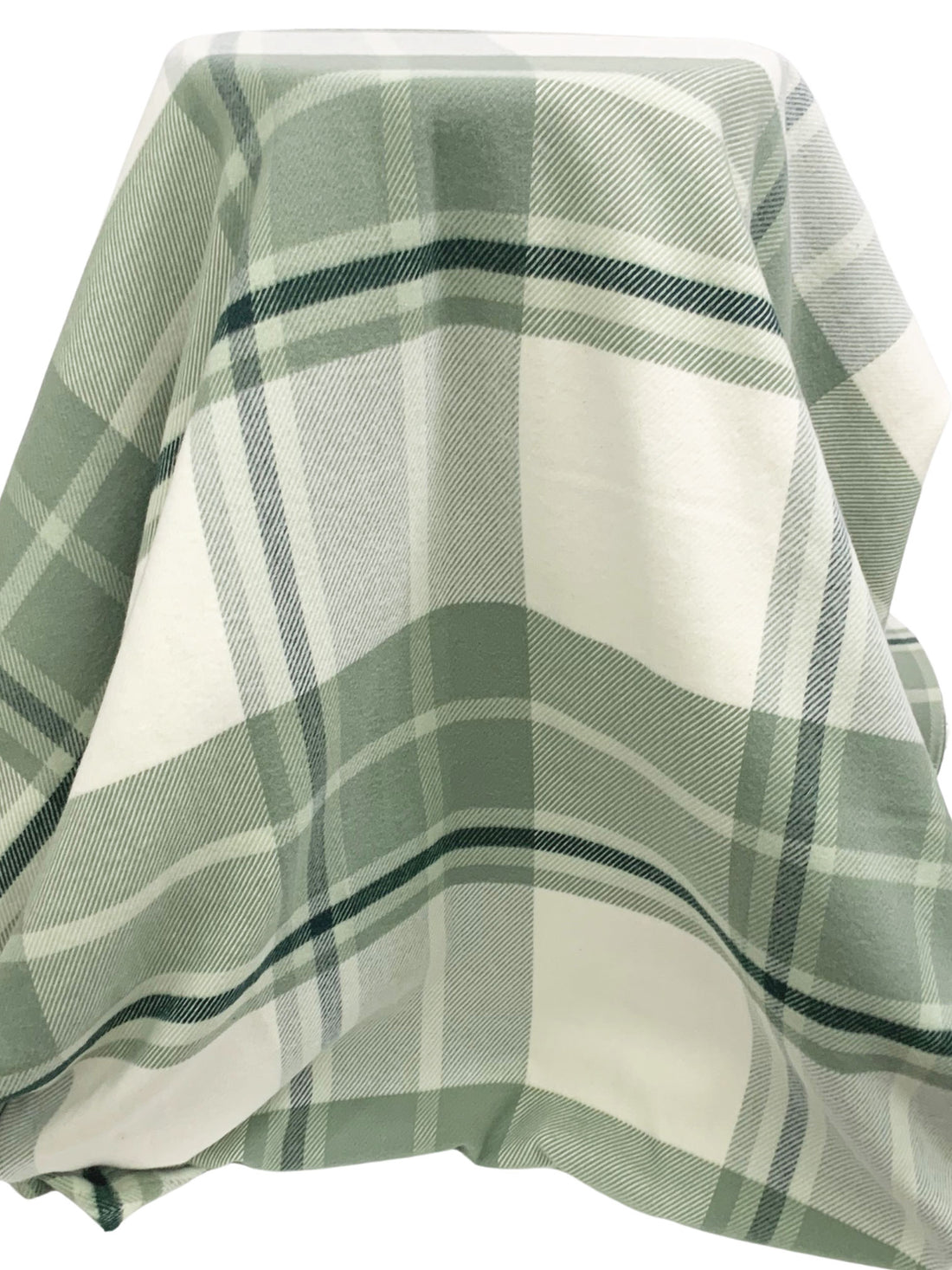 Laurel Green/Off-White/Black 100% Polyester Yarn-Dyed Plaid Flannel Coating 56W