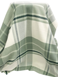 Laurel Green/Off-White/Black 100% Polyester Yarn-Dyed Plaid Flannel Coating 56W