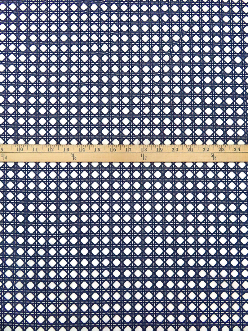 White/Midnight Navy/Dim Gray Cotton/Rayon Geometric Latticework Print Lawn - NY Designer - 56W