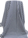 White/Midnight Navy/Dim Gray Cotton/Rayon Geometric Latticework Print Lawn - NY Designer - 56W