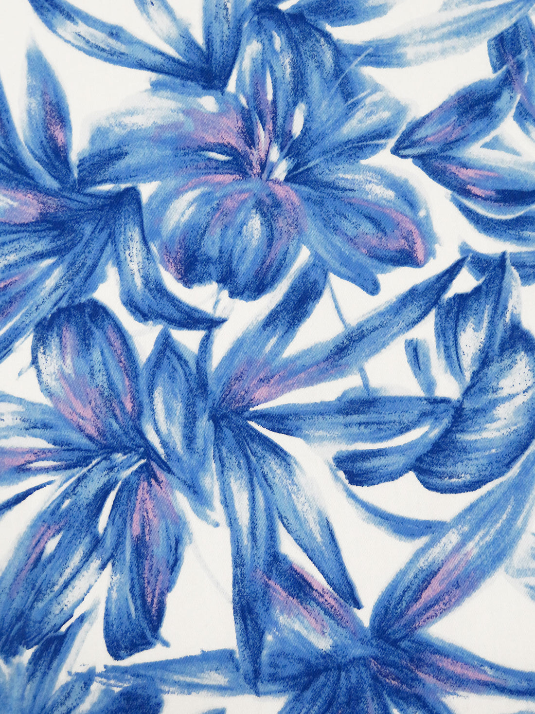 Cornflower/Lilac/White/Multi 100% Cotton Painterly Floral Print Sateen Shirting - NY Designer - 58W