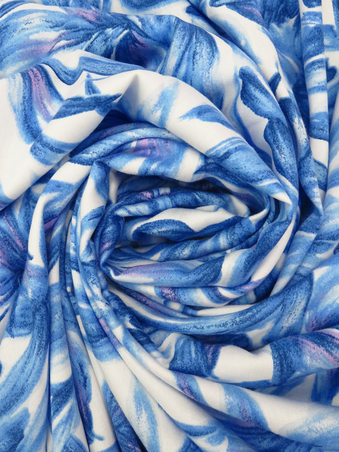 Cornflower/Lilac/White/Multi 100% Cotton Painterly Floral Print Sateen Shirting - NY Designer - 58W