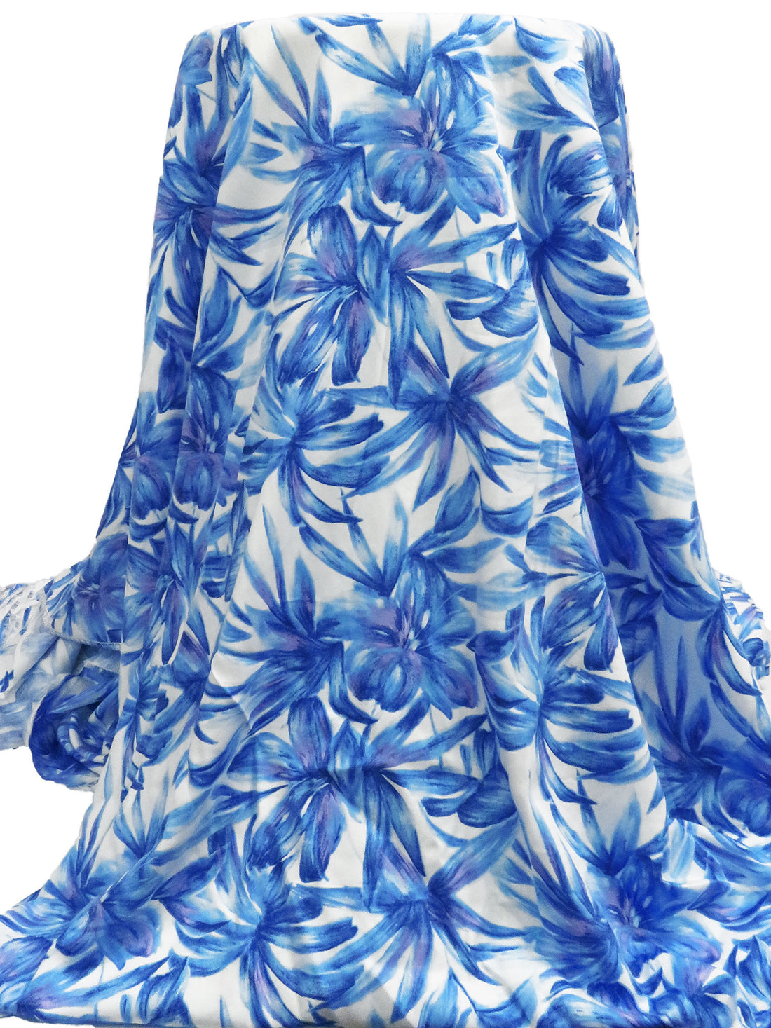 Cornflower/Lilac/White/Multi 100% Cotton Painterly Floral Print Sateen Shirting - NY Designer - 58W