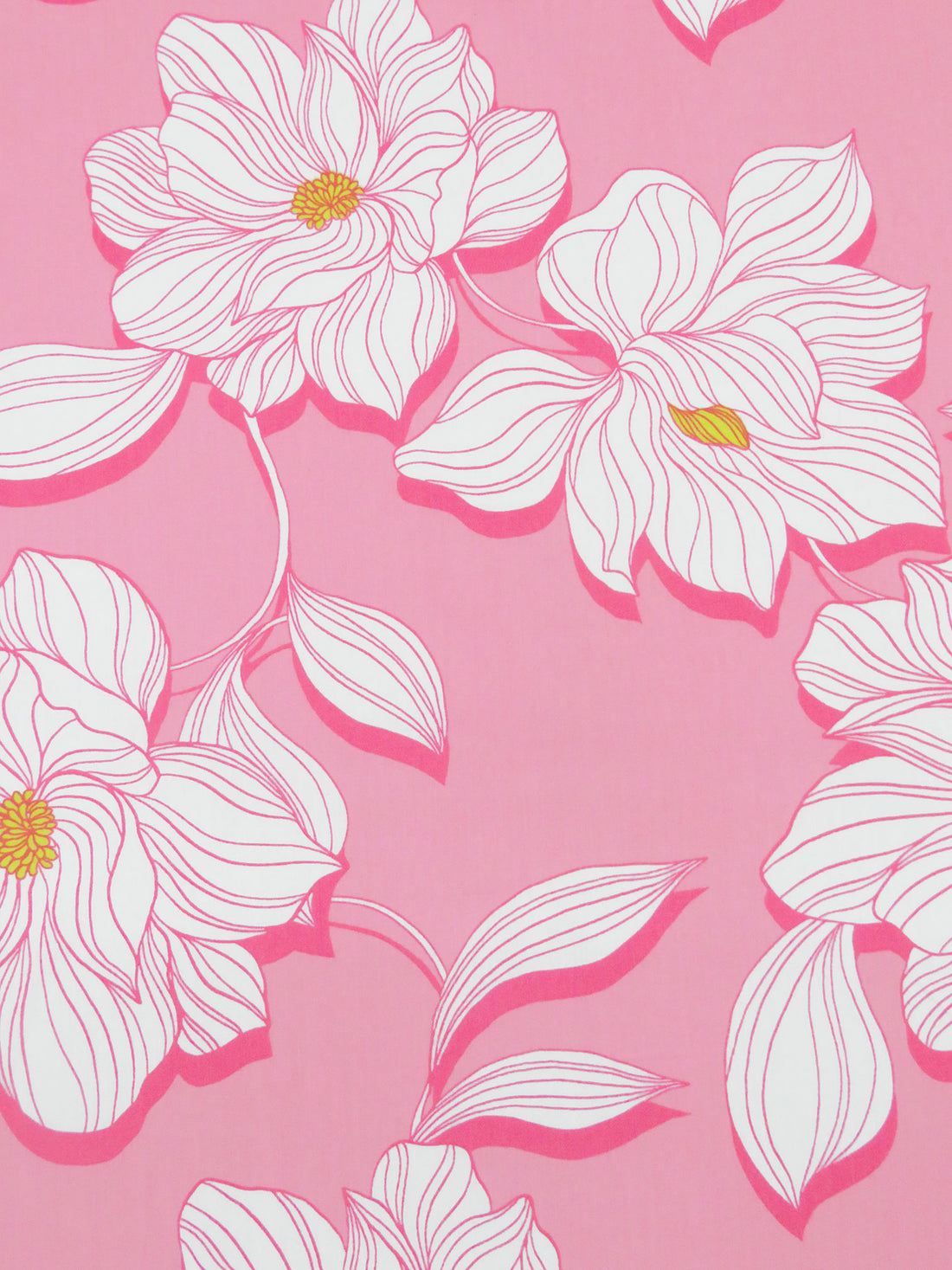 Flamingo Pink/White/Lemon/French Pink 100% Cotton Large Abstract Floral Print Lawn - NY Designer - 52W