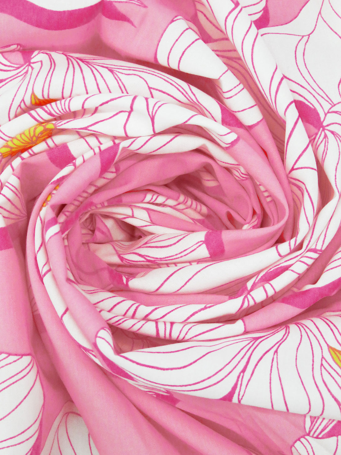 Flamingo Pink/White/Lemon/French Pink 100% Cotton Large Abstract Floral Print Lawn - NY Designer - 52W