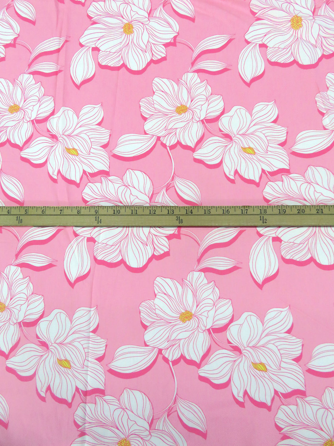 Flamingo Pink/White/Lemon/French Pink 100% Cotton Large Abstract Floral Print Lawn - NY Designer - 52W