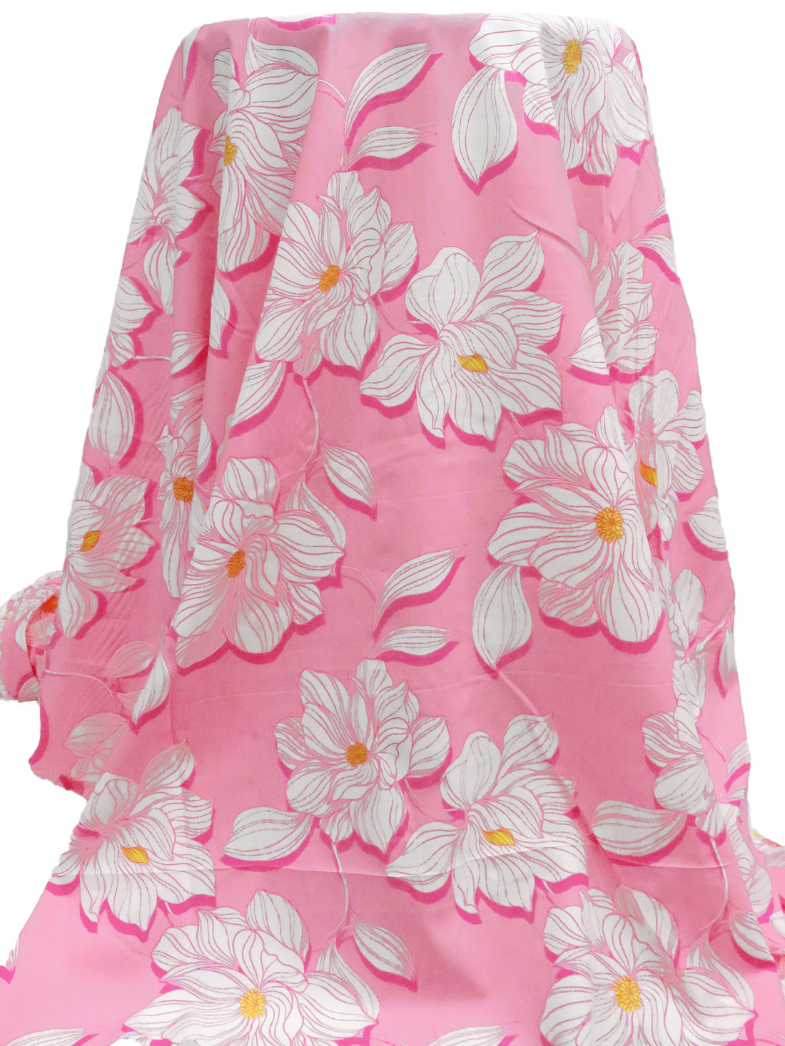 Flamingo Pink/White/Lemon/French Pink 100% Cotton Large Abstract Floral Print Lawn - NY Designer - 52W