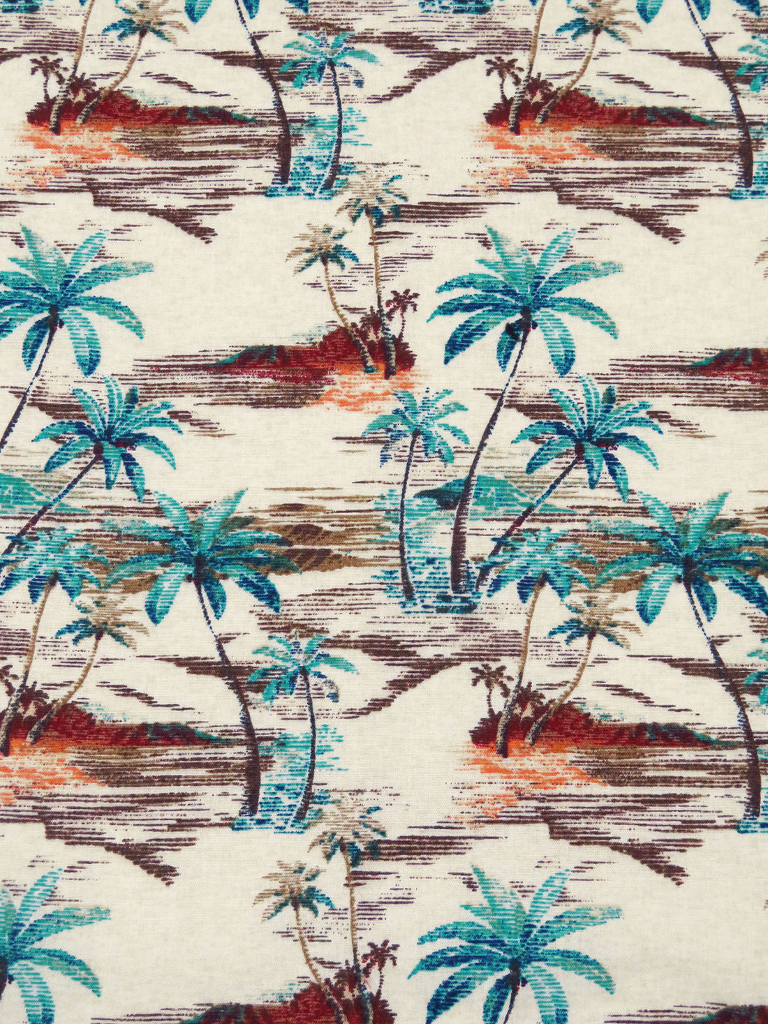 Eggshell/Turquoise/Burgundy/Multi 100% Cotton Beach Scene Print Lawn - NY Designer - 56W