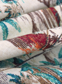 Eggshell/Turquoise/Burgundy/Multi 100% Cotton Beach Scene Print Lawn - NY Designer - 56W