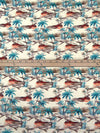 Eggshell/Turquoise/Burgundy/Multi 100% Cotton Beach Scene Print Lawn - NY Designer - 56W