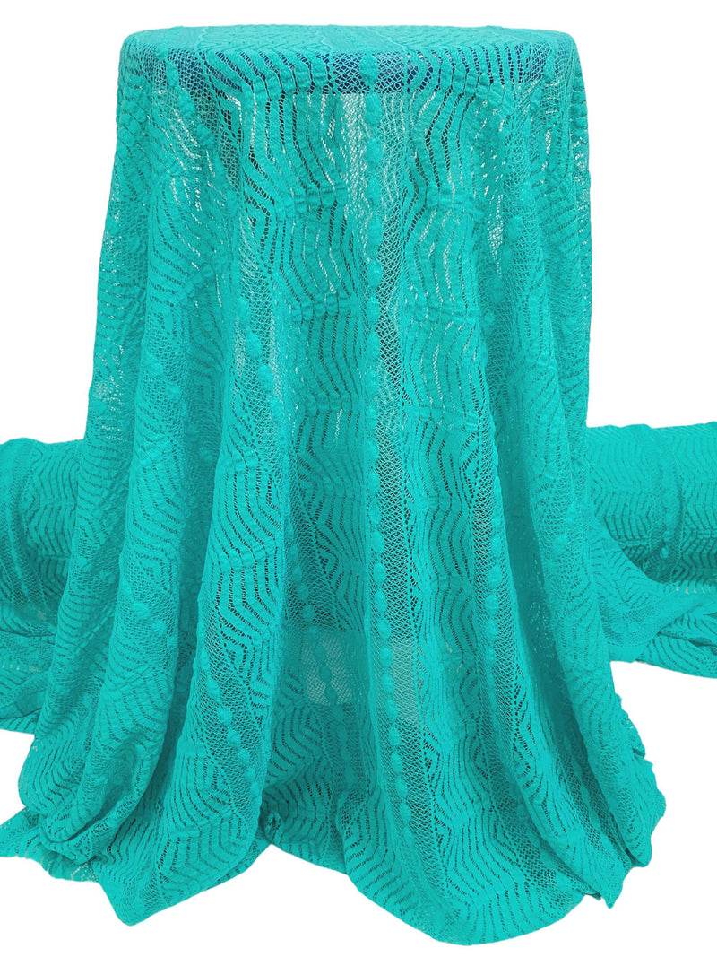 Robin Egg Blue 100% Polyester Vertical Stylized Stripe Design Lace 52W