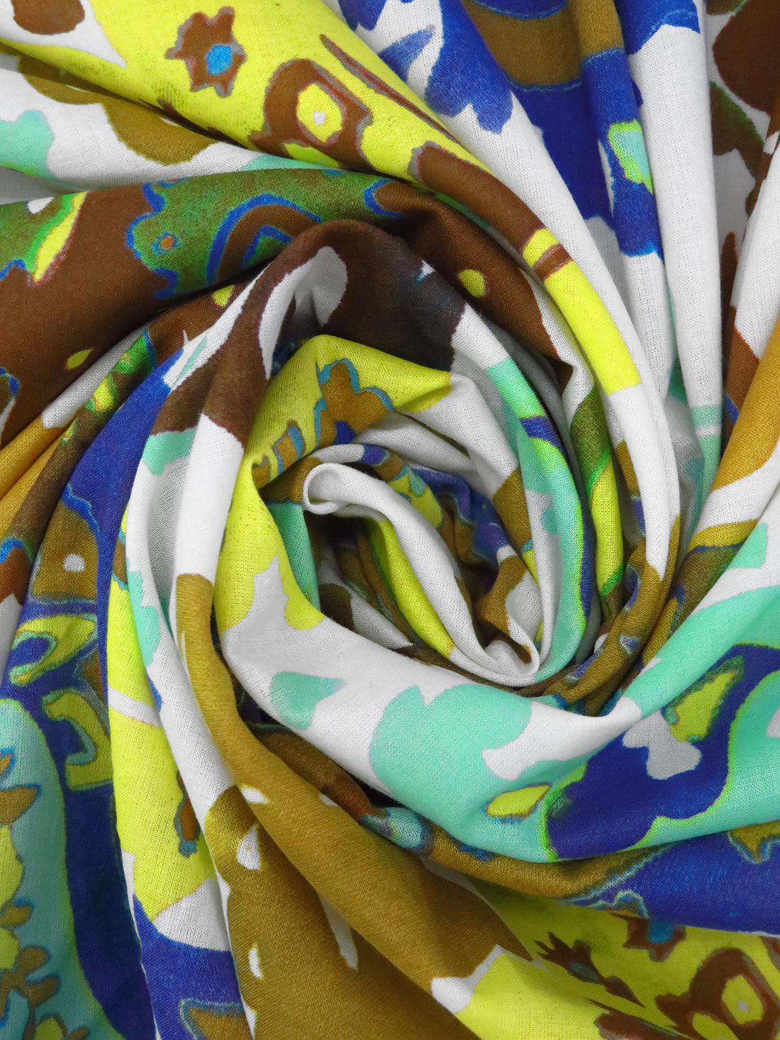 White/Bitter Lemon/Turquoise/Multi 100% Cotton Large Paisley Print Lawn - NY Designer - 54W
