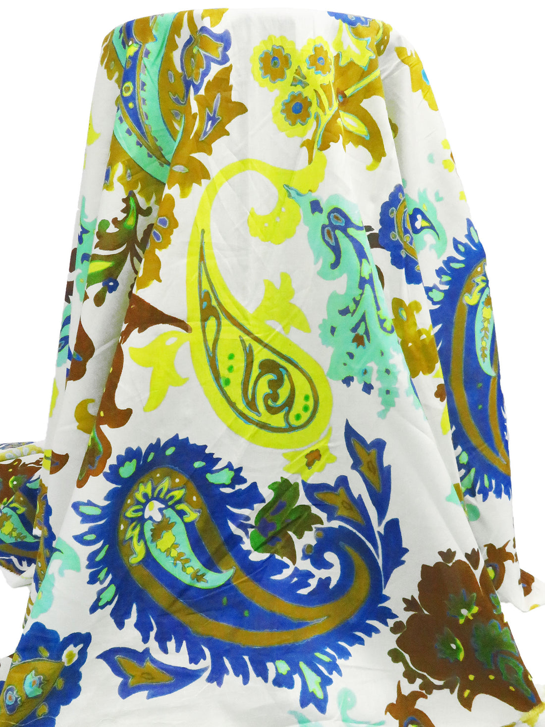 White/Bitter Lemon/Turquoise/Multi 100% Cotton Large Paisley Print Lawn - NY Designer - 54W