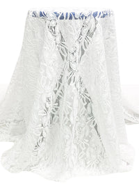 White 100% Polyester Floral Corded Lace - Famous Dress Designer - 55W