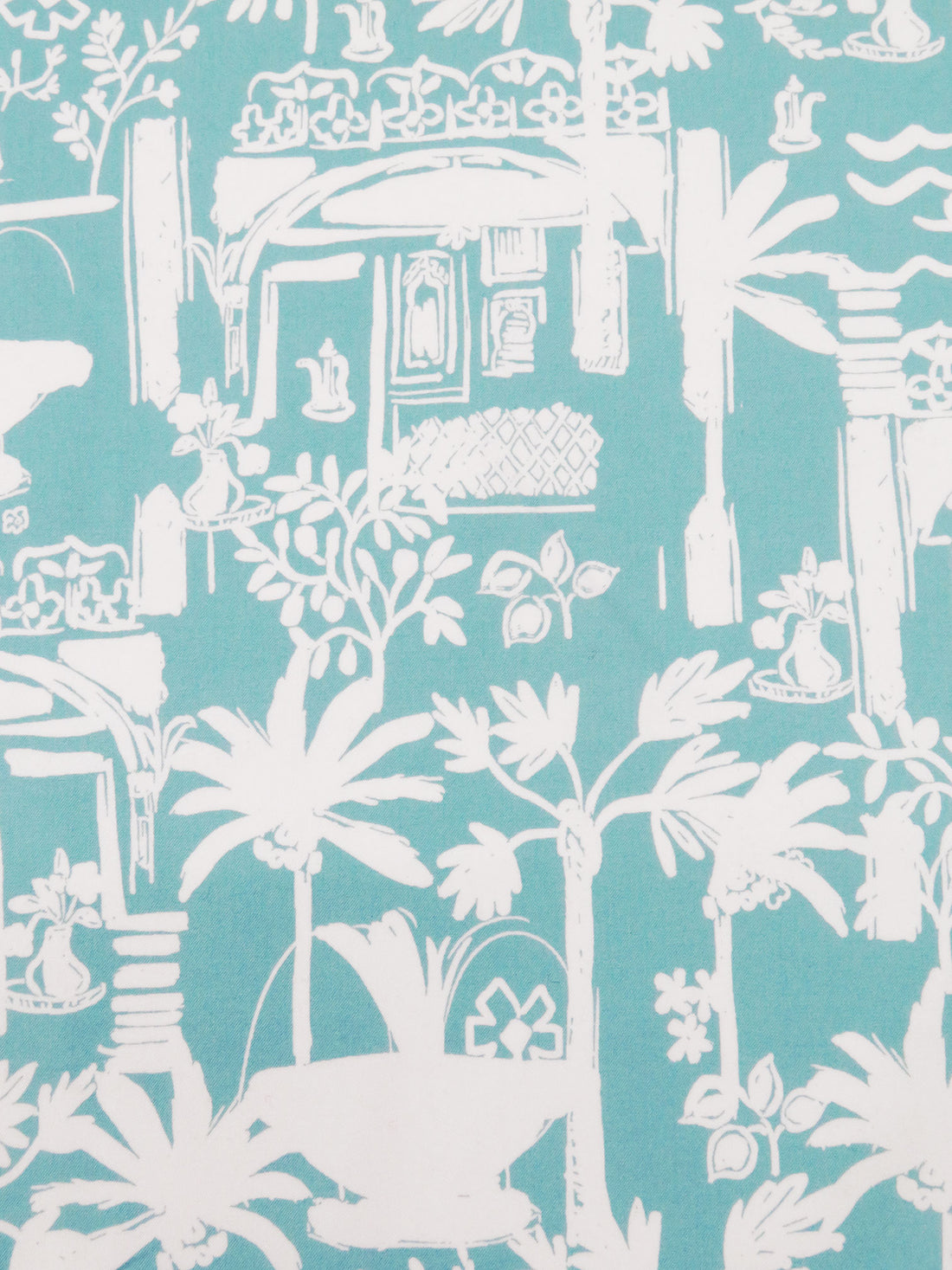 Light Dusty Teal/White Rayon/Nylon/Lycra Moroccan Holiday Print Stretch Twill Bottom Weight Woven - NY Designer - 54W