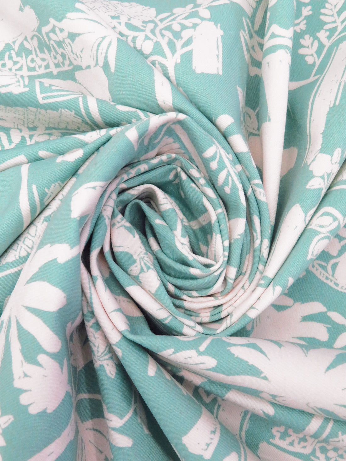 Light Dusty Teal/White Rayon/Nylon/Lycra Moroccan Holiday Print Stretch Twill Bottom Weight Woven - NY Designer - 54W