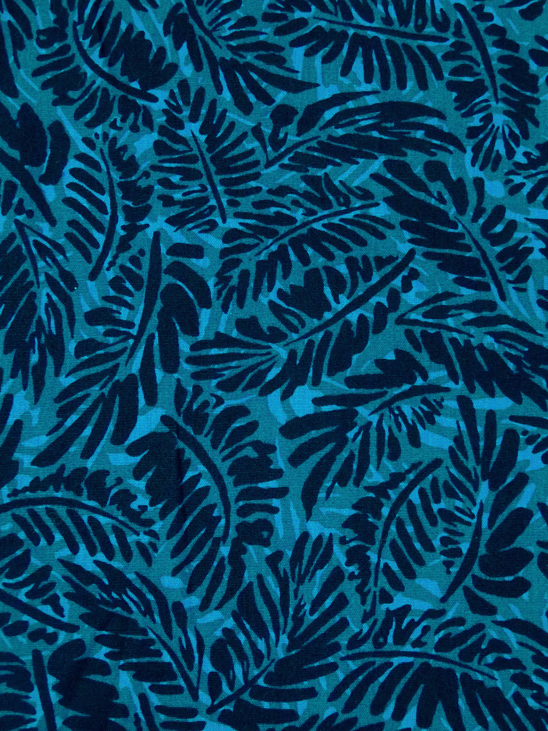 Dark Aqua/Midnight Navy/Steel Blue 100% Cotton Leaf Print Lawn - NY Designer - 54W