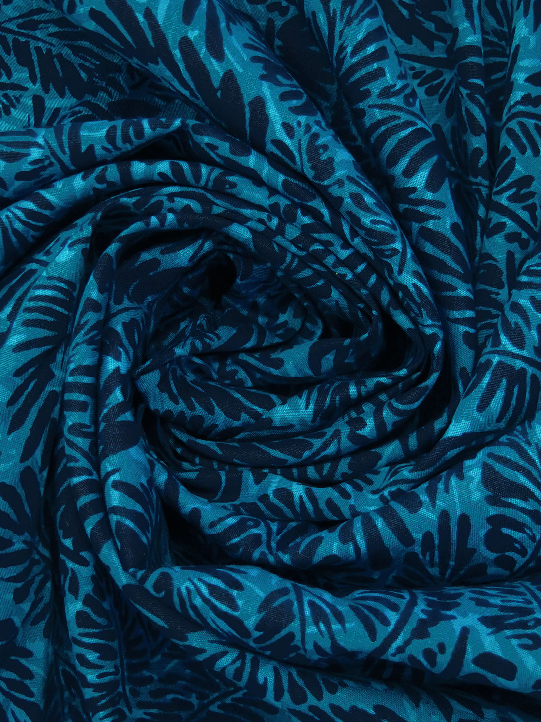 Dark Aqua/Midnight Navy/Steel Blue 100% Cotton Leaf Print Lawn - NY Designer - 54W