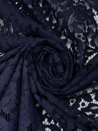 Navy Cotton/Polyester Floral Corded Lace - Famous Dress Designer - 55W