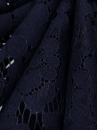 Navy Cotton/Polyester Floral Corded Lace - Famous Dress Designer - 55W