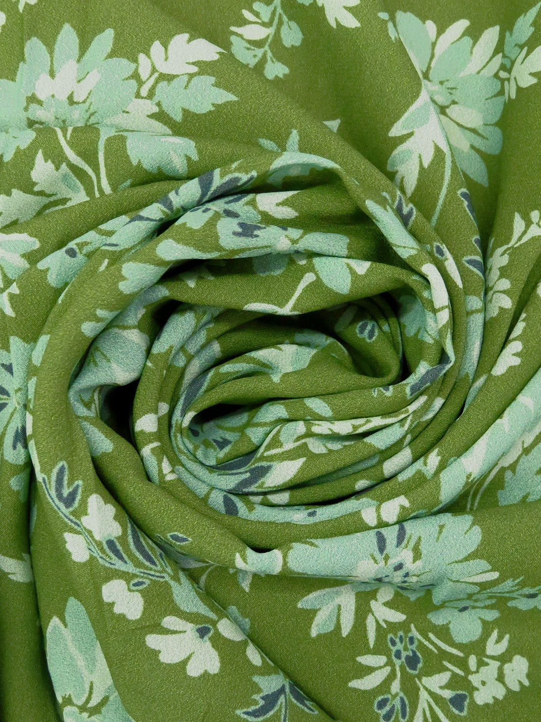 Sap Green/Cambridge Blue/Charcoal Blue/Multi 100% Rayon Floral Print Crepe Challis - NY Designer - 54W