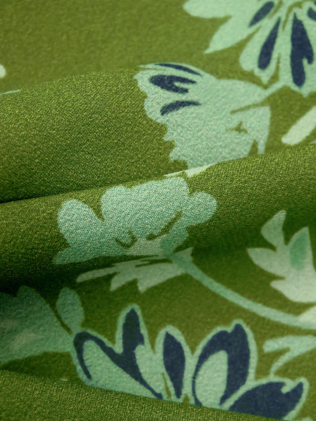 Sap Green/Cambridge Blue/Charcoal Blue/Multi 100% Rayon Floral Print Crepe Challis - NY Designer - 54W
