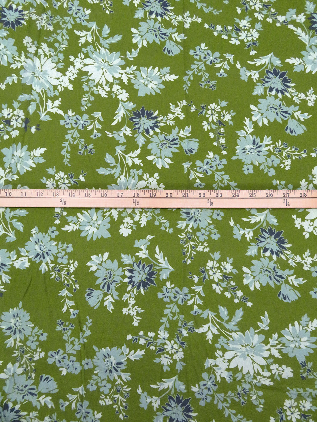 Sap Green/Cambridge Blue/Charcoal Blue/Multi 100% Rayon Floral Print Crepe Challis - NY Designer - 54W