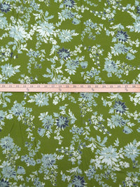 Sap Green/Cambridge Blue/Charcoal Blue/Multi 100% Rayon Floral Print Crepe Challis - NY Designer - 54W