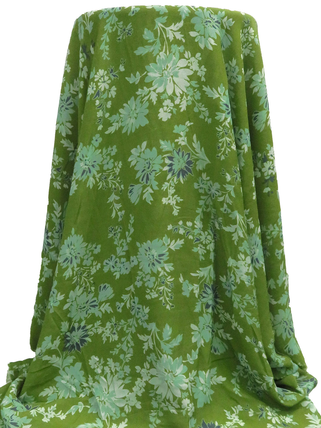 Sap Green/Cambridge Blue/Charcoal Blue/Multi 100% Rayon Floral Print Crepe Challis - NY Designer - 54W