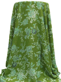 Sap Green/Cambridge Blue/Charcoal Blue/Multi 100% Rayon Floral Print Crepe Challis - NY Designer - 54W