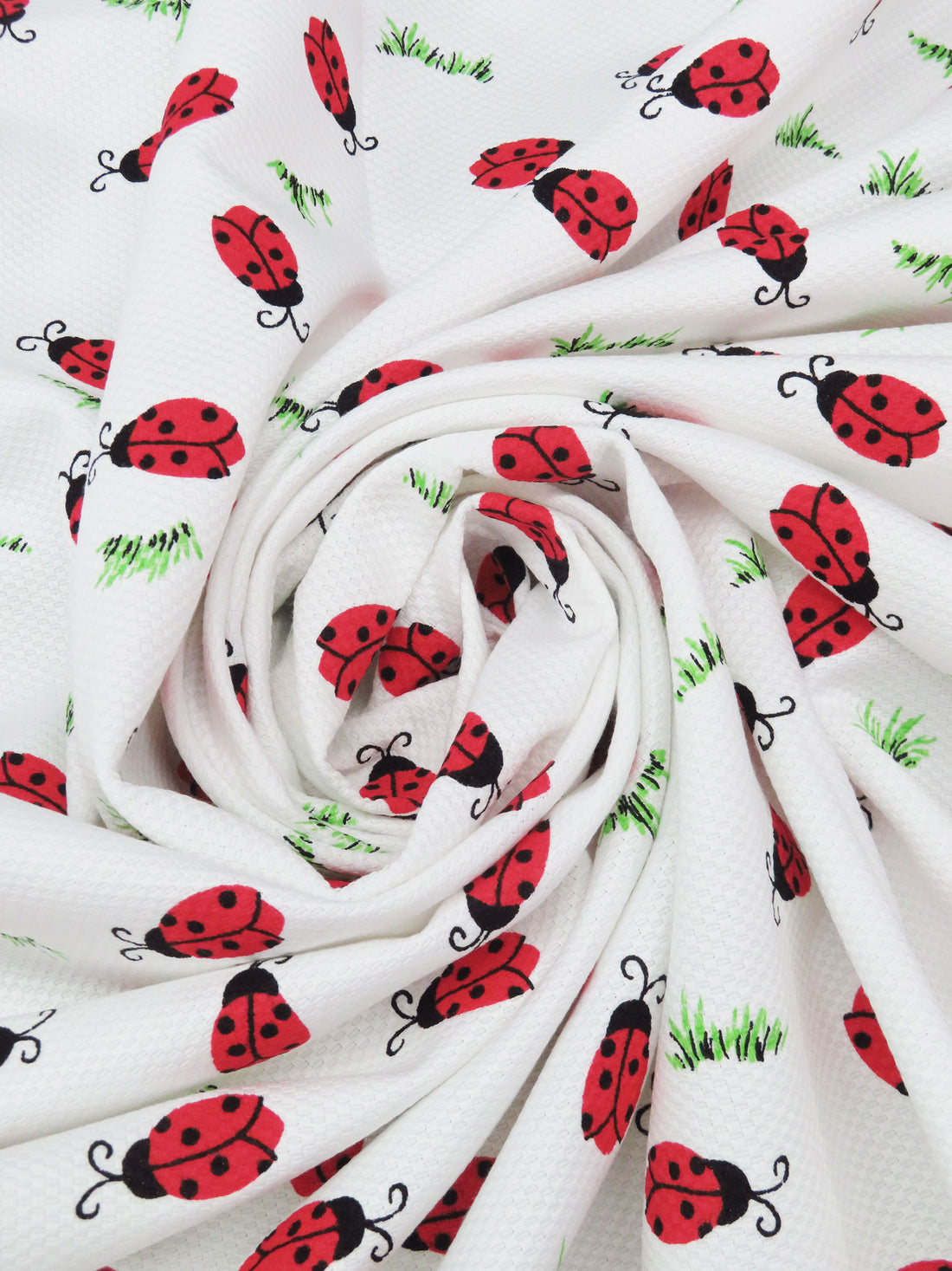 White/Racing Red/Spring Green/Black Cotton/Polyester Ladybug Print Pique Shirting 59W