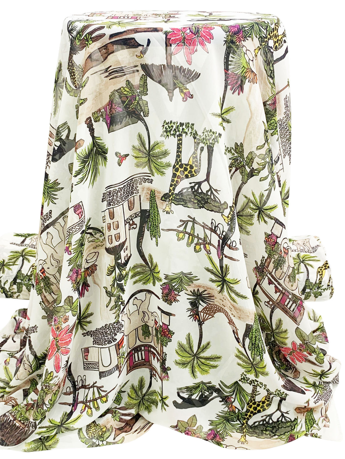 White/Pomelo/Black/Multi 100% Polyester Animal Kingdom Print Chiffon 59W