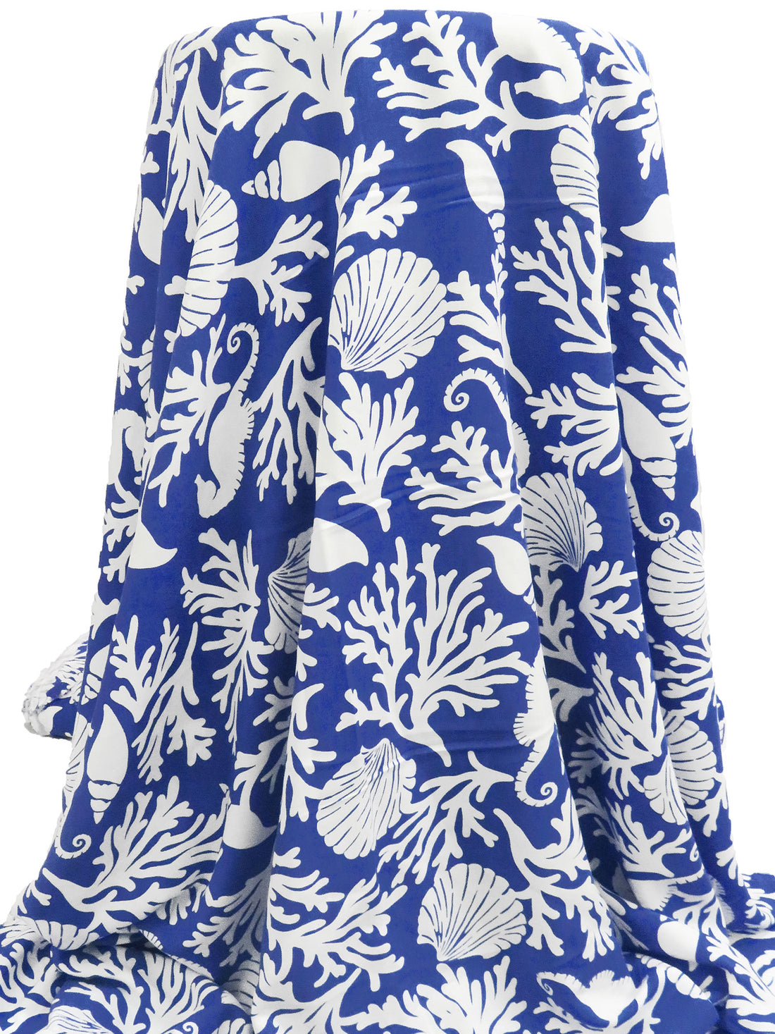 Navy Denim/White 100% Rayon Coral Reef Print Challis 55W