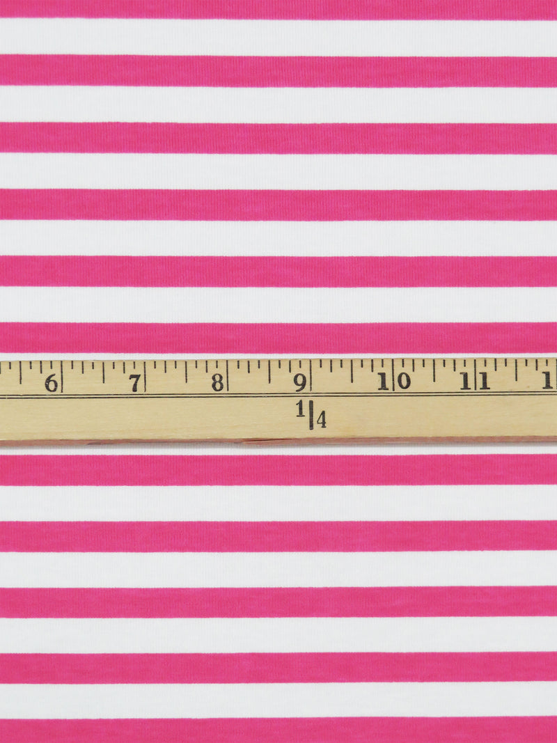 Fruit Punch Pink/White Cotton/Polyester Horizontal Stripe Print Jersey Knit 54W