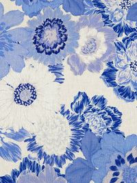 Cornflower/Dark Blue/Off-White/Multi Linen/Rayon Large Mirrored Floral Print Shirt Weight Woven 53W