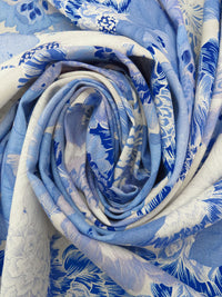 Cornflower/Dark Blue/Off-White/Multi Linen/Rayon Large Mirrored Floral Print Shirt Weight Woven 53W