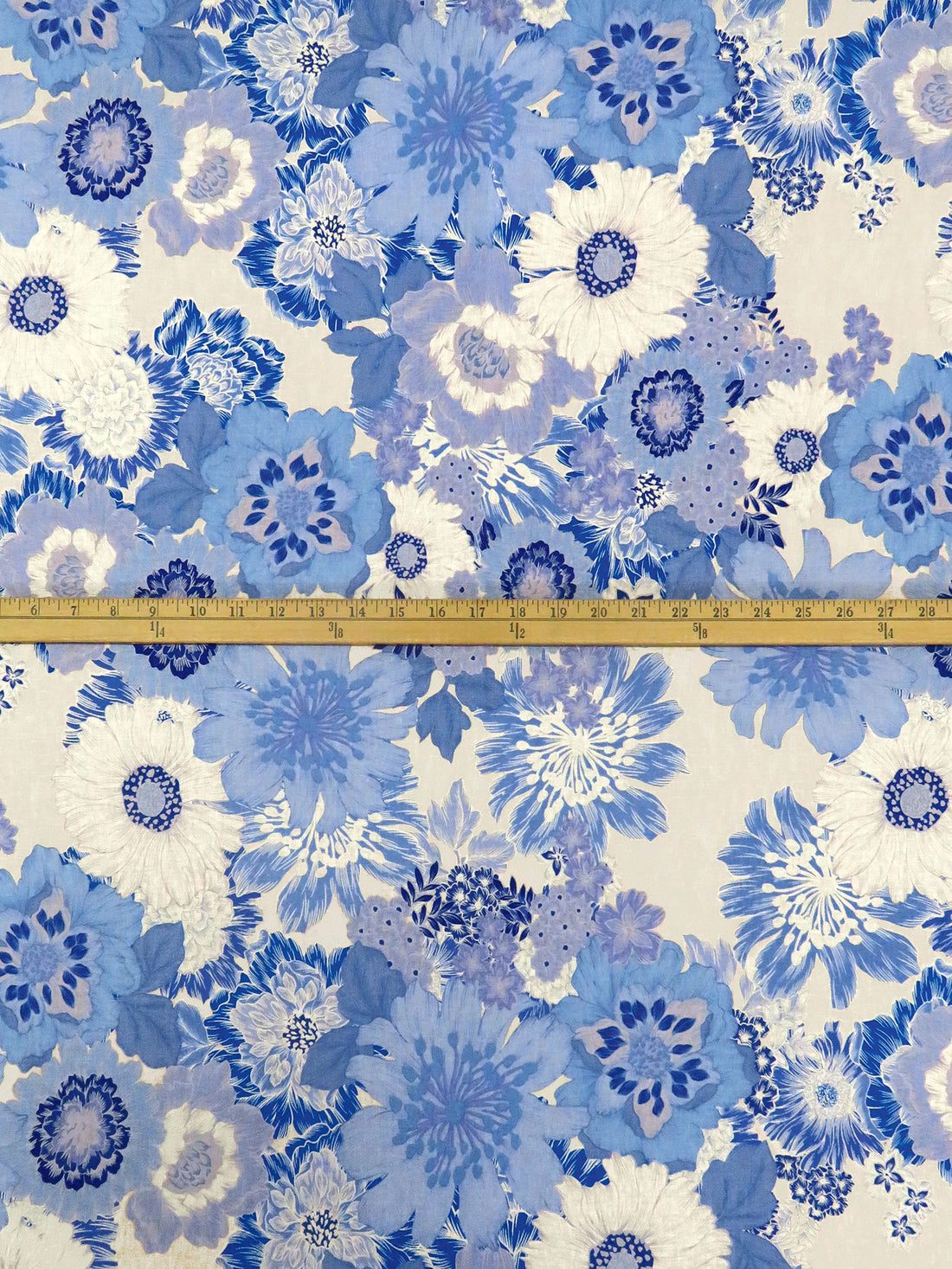 Cornflower/Dark Blue/Off-White/Multi Linen/Rayon Large Mirrored Floral Print Shirt Weight Woven 53W