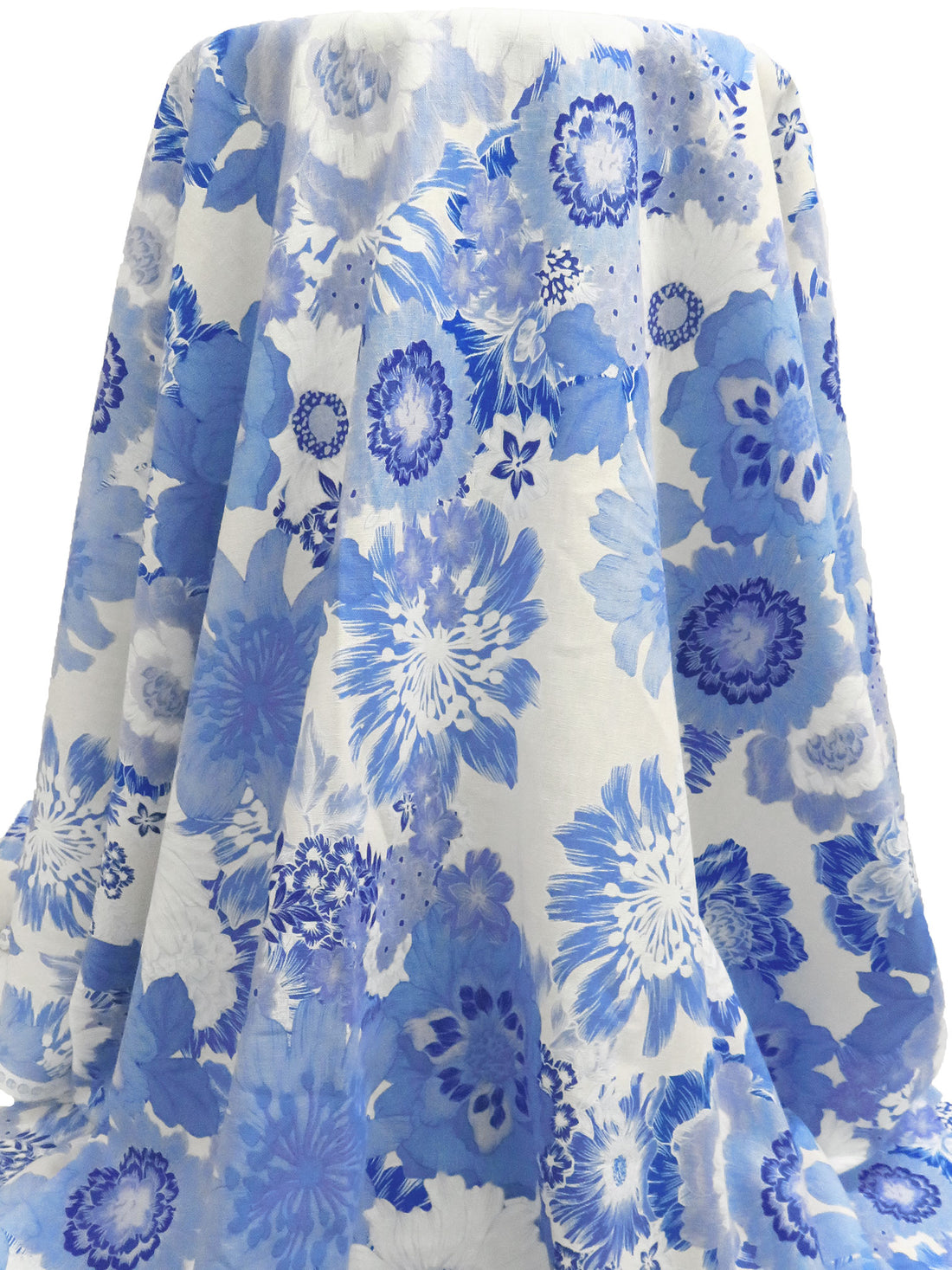 Cornflower/Dark Blue/Off-White/Multi Linen/Rayon Large Mirrored Floral Print Shirt Weight Woven 53W