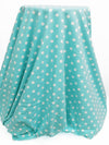 Aqua/White Cotton/Lycra Polka Dot Print Jersey Knit 58W