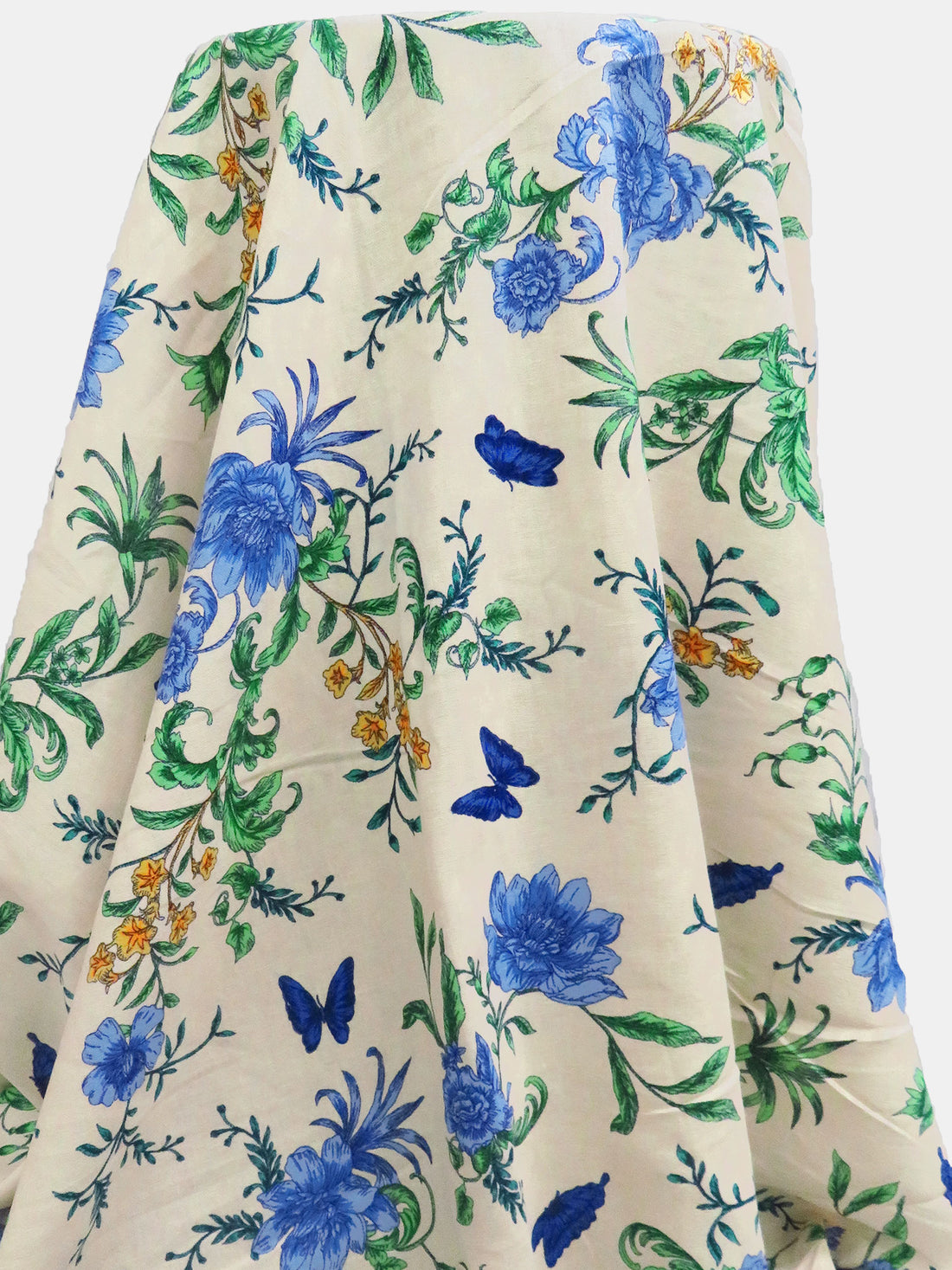 Cornflower/Pastel Green/Beige/Multi Linen/Rayon Flowers & Butterflies Print Shirt Weight Woven 53W