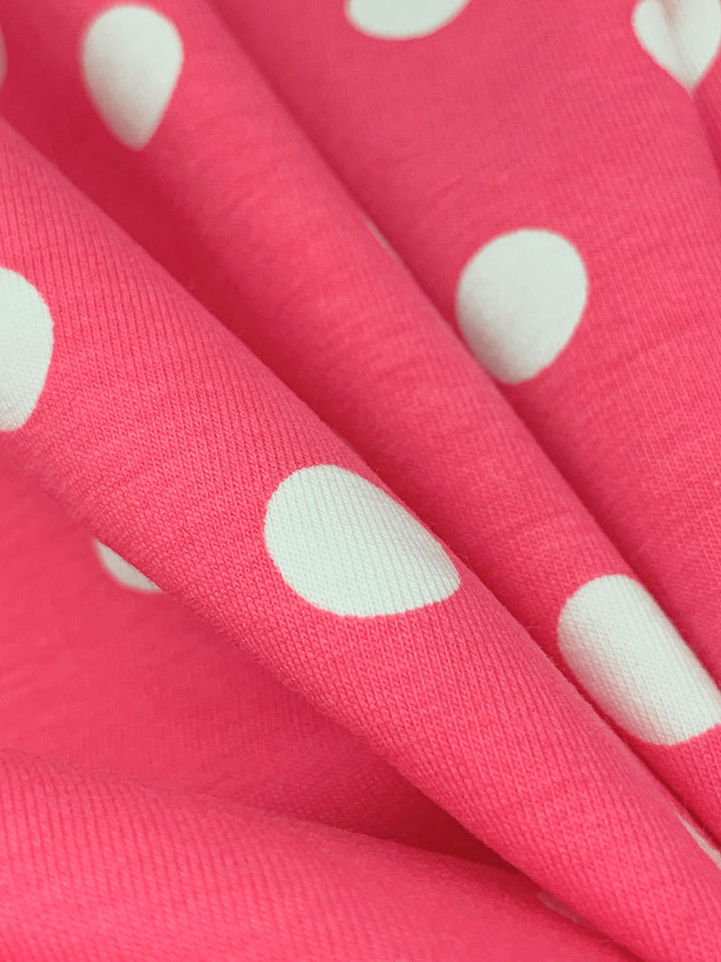 Fiery Rose/White Cotton/Lycra Polka Dot Print Jersey Knit 56W