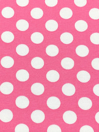 Brilliant Rose Pink/White Cotton/Lycra Polka Dot Print Jersey Knit 68W