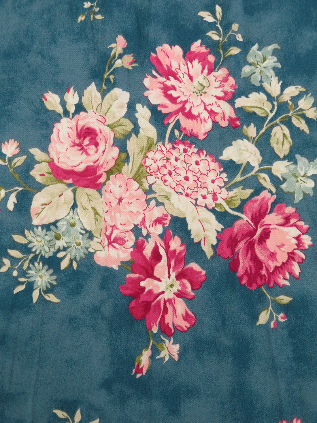 Dark Teal Blue/Cerise/Sage/Multi Cotton/Rayon Floral Bunch Print Sateen Shirting - NY Designer - 54W